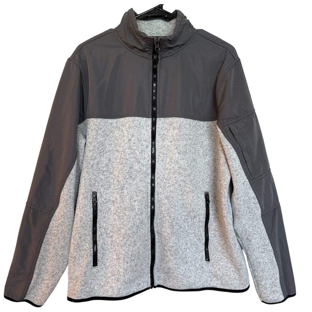Old Navy Active Men Gray Colorblock Sweater Fleece Grid Jacket Full Zip Size Lrg